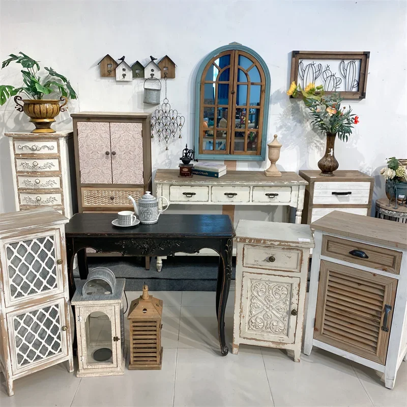 Foreign trade export furniture designer proofing retro cabinet antique wooden chest entrance garden console