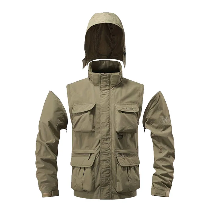 Chaqueta de carga para hombre, cortavientos portátil con múltiples bolsillos, a prueba de viento, para trabajo ferroviario, senderismo y pesca al aire libre, novedad de 2024