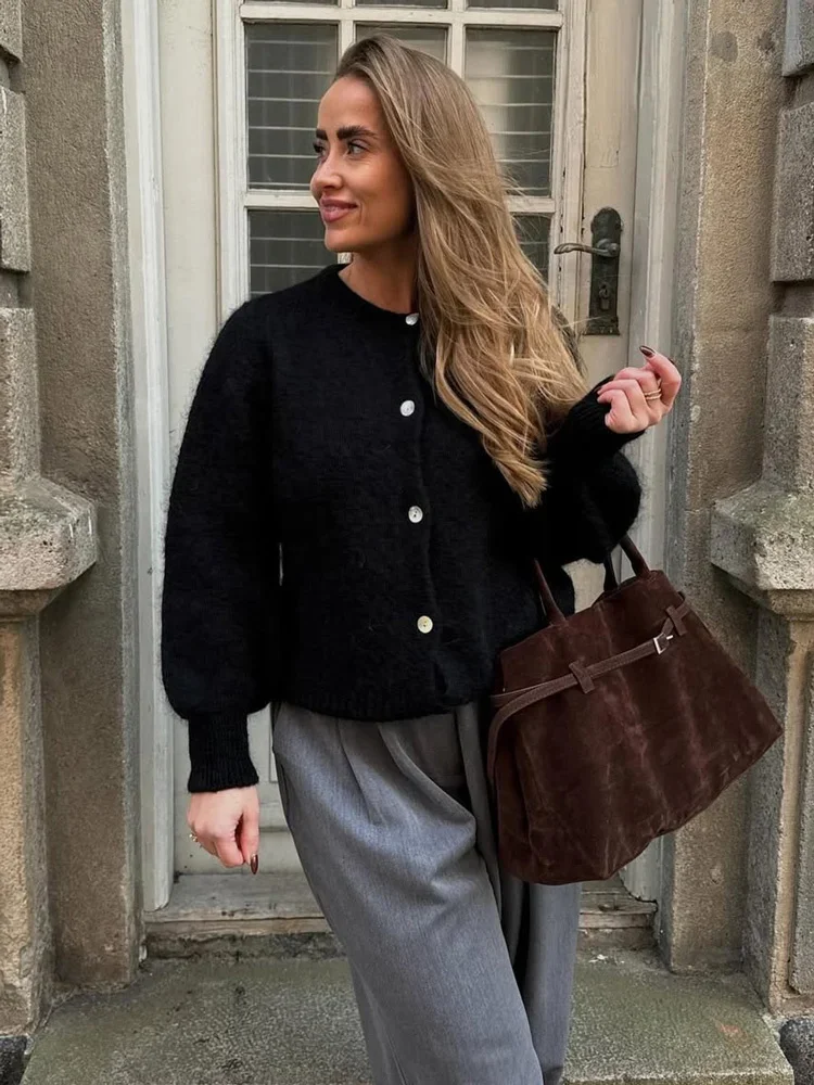 

Casual Knit Sweater Cardigan For Women Loose Solid Autumn 2025 New Inner Top Coat Clothes Ribbed Female Knitwear Cardigan