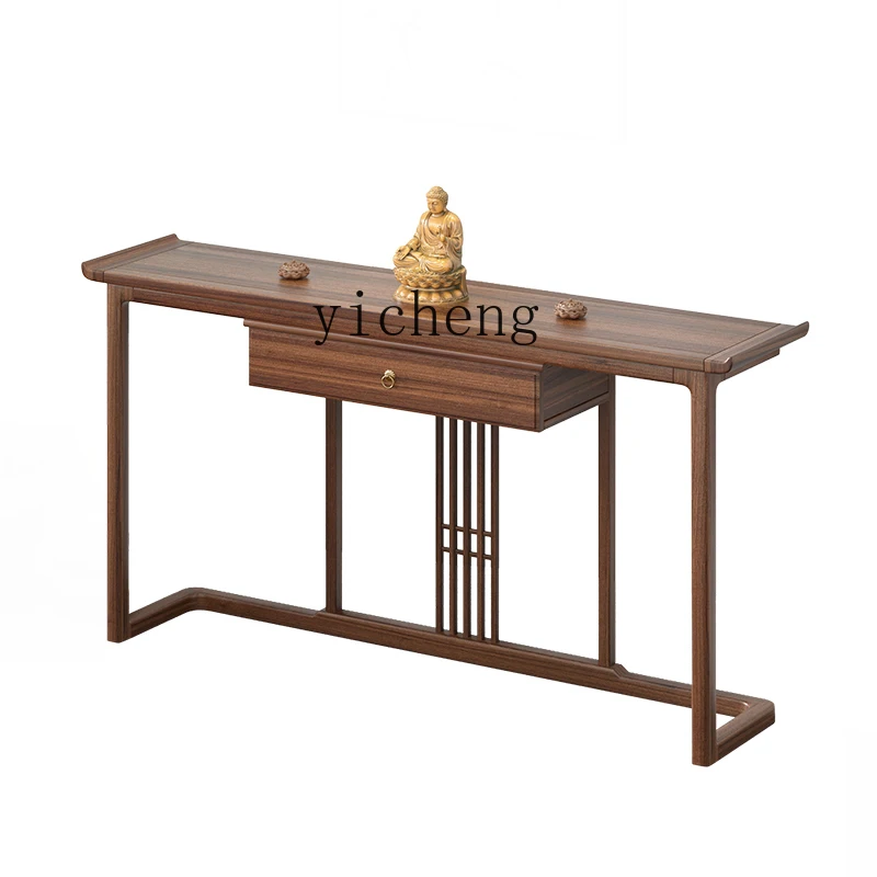 

Yy Chinese Style a Long Narrow Table Altar Black Walnut Wooden Hallway Table Solid Wood Altar Household Buddha Niche