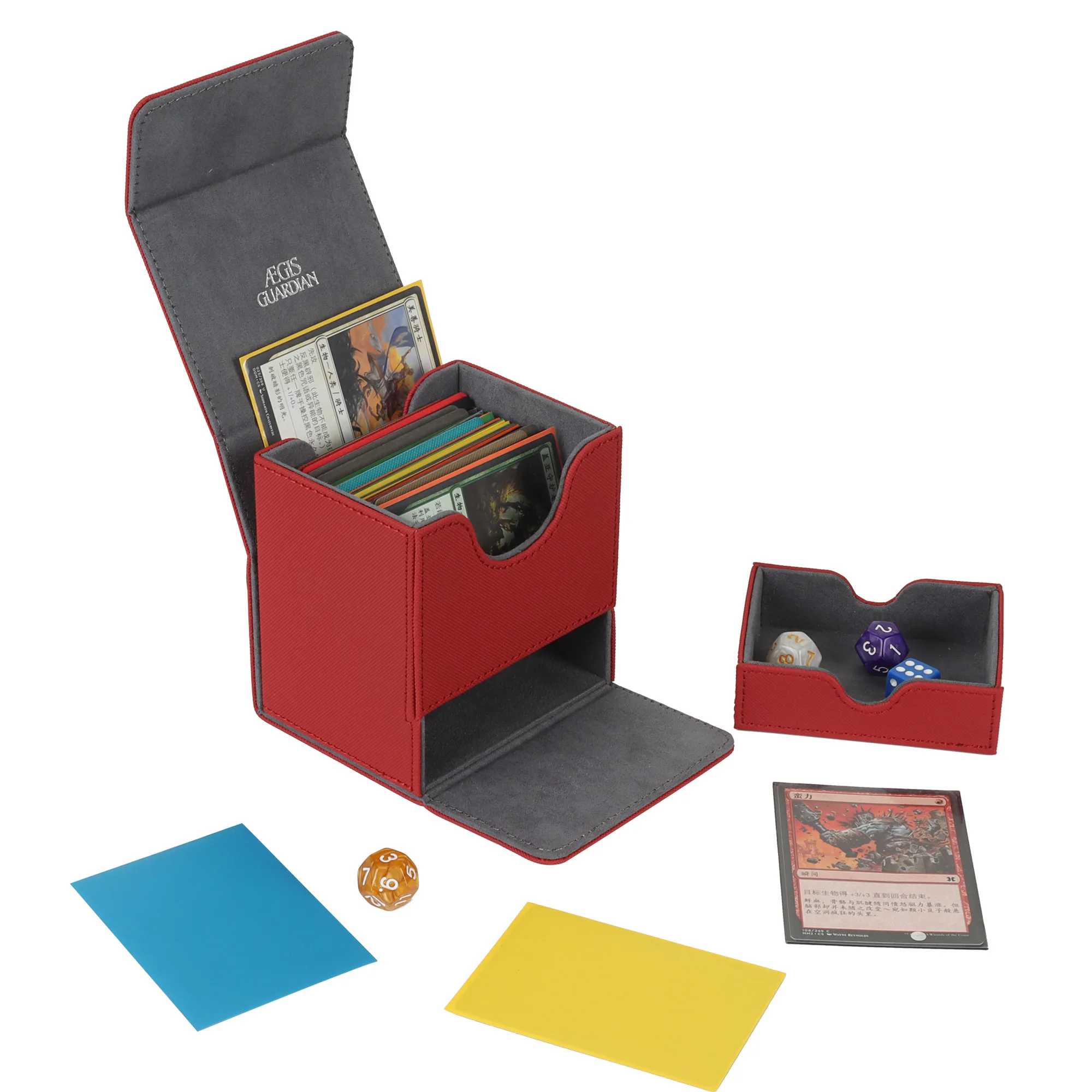 AEGIS GUARDIAN Commander Deck Box Premium Card Case For MTG/PTCG/YuGiOH/Lorcana Fit 100+ Double-Sleeved TCG Cards, Red