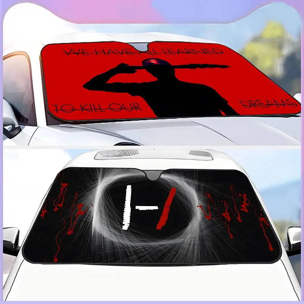 

Twenty One Pilot Band Car Sunshade Window Sunshade Sunblock Front Windshield Hood Interior Front Baffle Double Ring Sunshade
