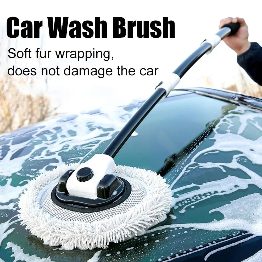 

Curved Rod Car Wash Mop Soft Bristle Three-section Telescopic Degree Car Wash Strong Absorption 90 Water Brush Rotation P1Q1