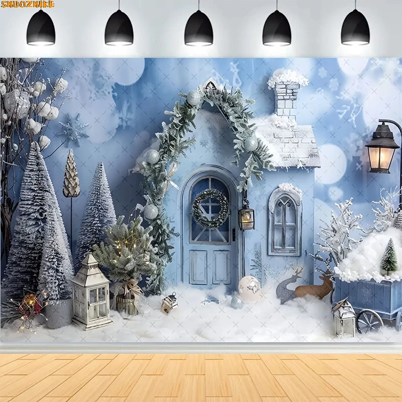 

Christmas Day Wreath Family New Year Party Photography Backdrops Prop Window Living Room Xmas Tree Gift Snow Background BV-30