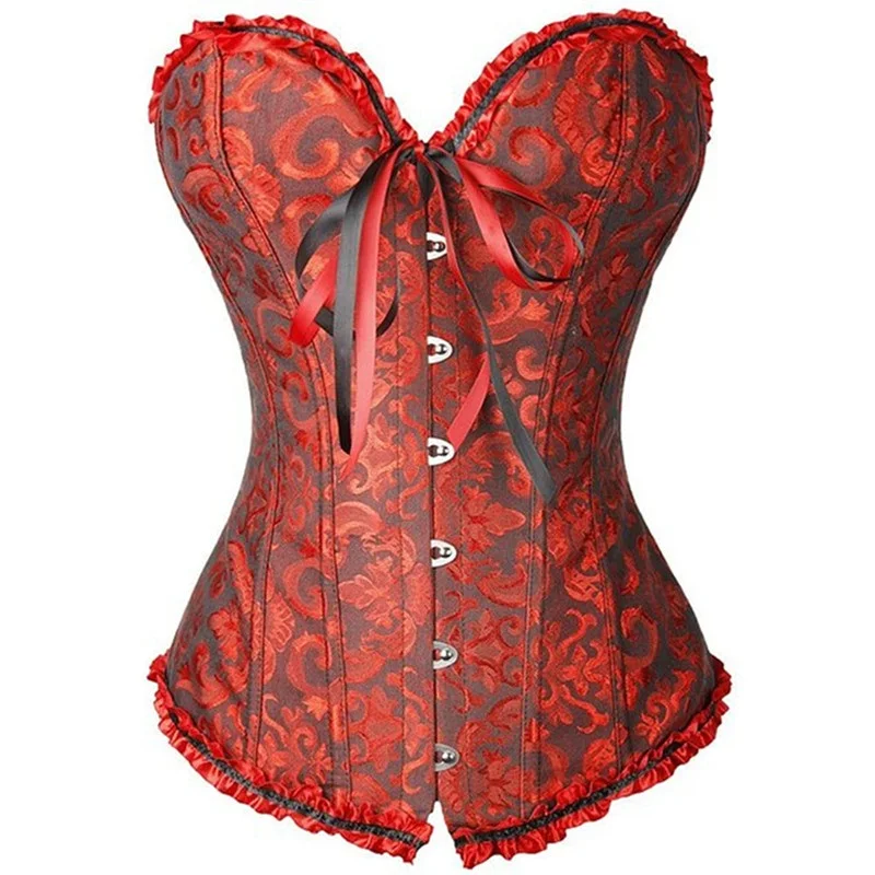 Sapubonva Red Corset Bustier Top Women Victorian Sexy White Black Green Vintage Flower Overbust Plus Size Lingerie Corselet