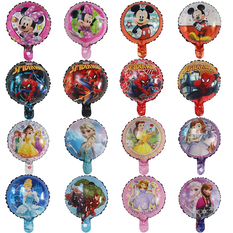 20pcs 10inch Round Cartoon Mickey Minnie Foil Balloons Pincess Birthday Party Decorations Kids Toys Baby Shower Air Globos