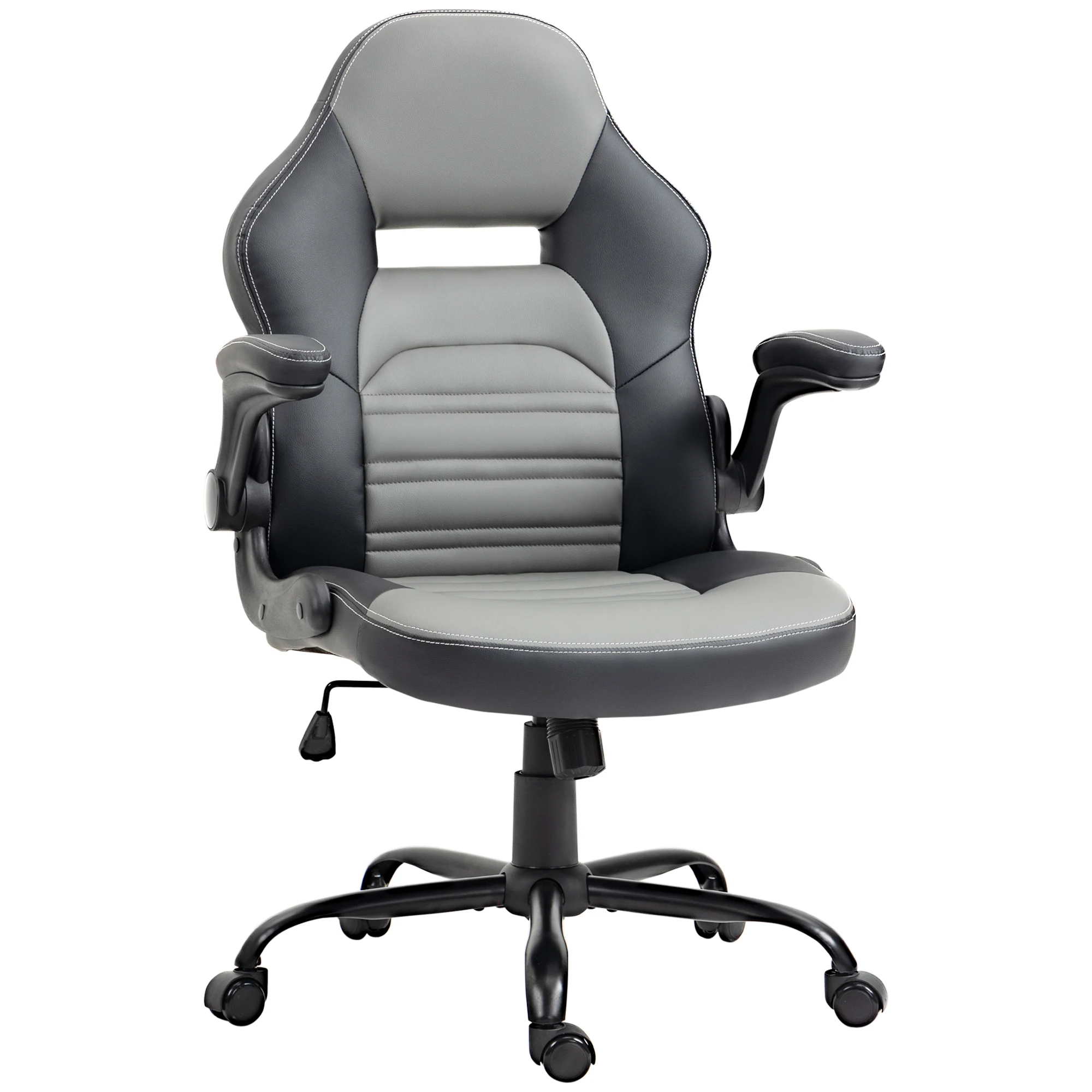 Vinsetto Pu 皮革 Gaming Chair with Flip-Up Armrests, Racing Style Computer Chair, Height Adjustable Home Office Chair, Gray