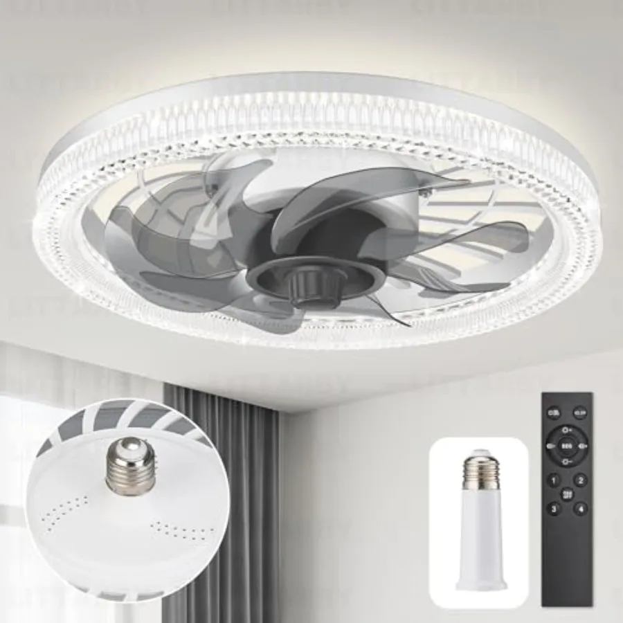 

Ceiling Fans with Lights, Socket Fan Light with Remote Control, Dimmable Brightness 3000K-6500K Memory, Socket Modern Flush Mou
