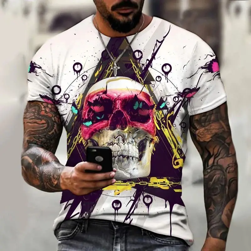 Men\'s Fashion 3d Printed High Quality T-Shirt Fun Scary Clown Print Top Street Personality Loose Plus Size O Neck Short Sleeve