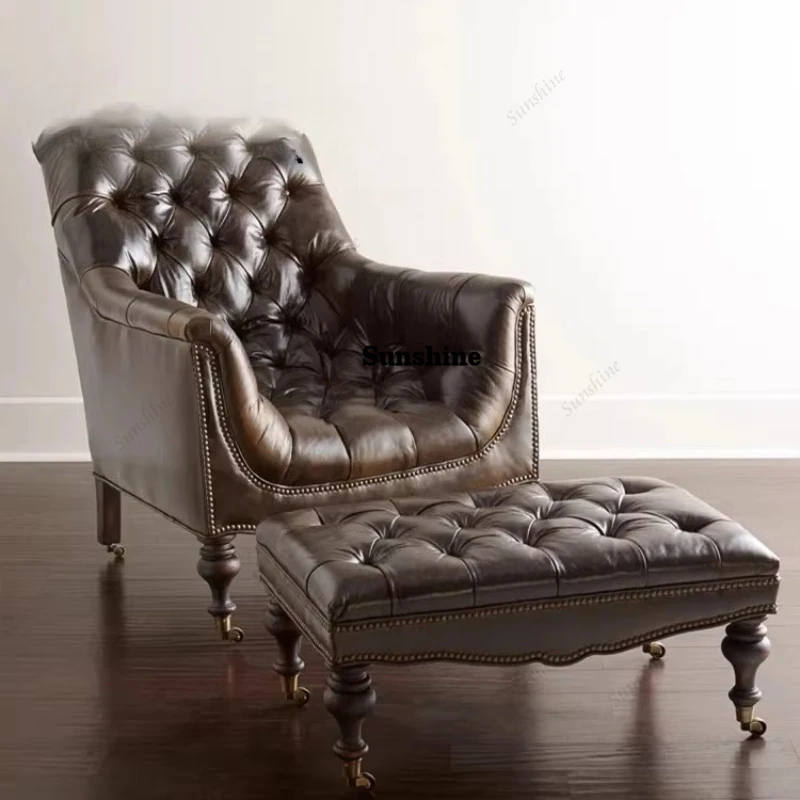 

American country living room leisure chair solid wood, single, sofa, French modern buckle