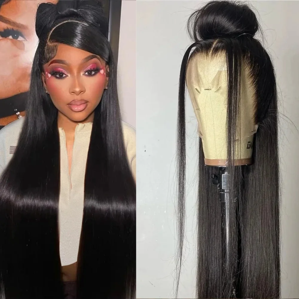 

Длинные черные прямые парики Синтетические 13x4 Hd Кружева спереди Бесклеевые бразильские волосы Парик для женщин Ежедневное использование 360 Полные кружевные фронтальные парики