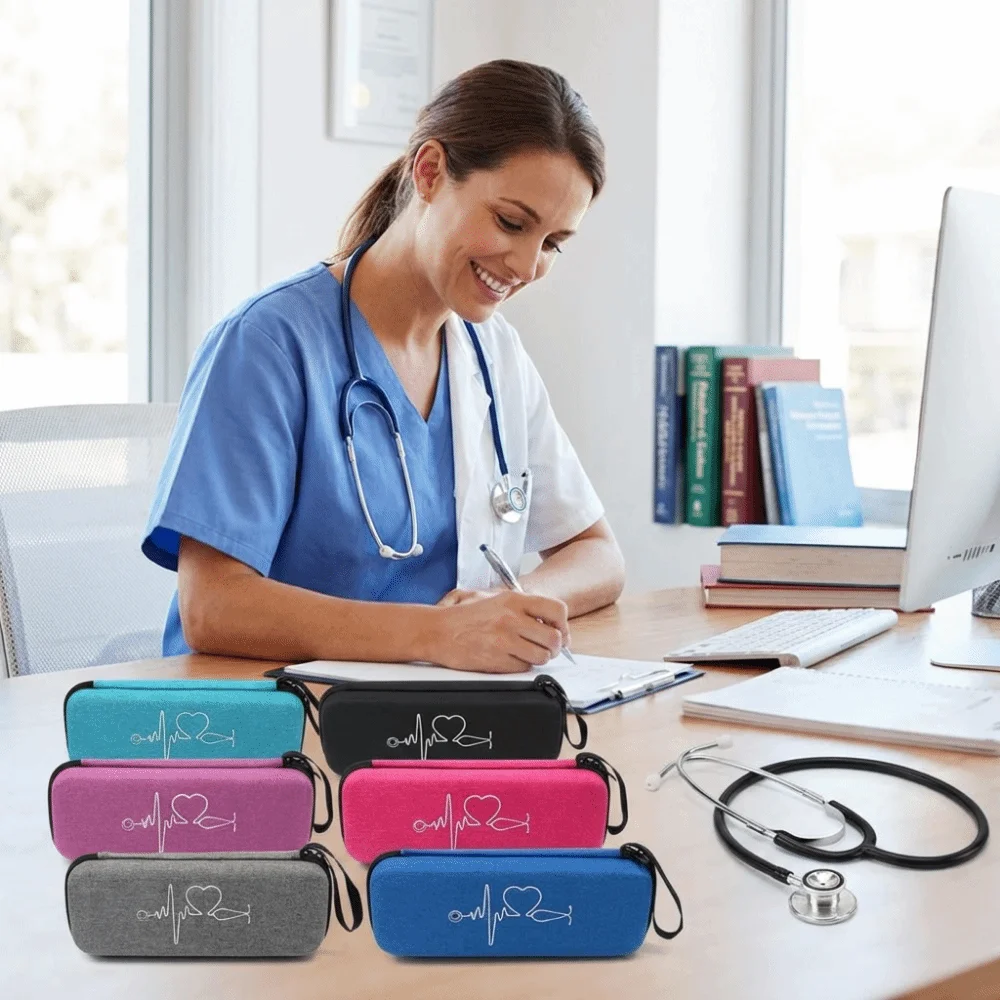 Multi-functional EVA Stethoscope Storage Bag Shockproof Hard Shell Portable Storage Box Mesh Pockets Empty Nurse Case Travel