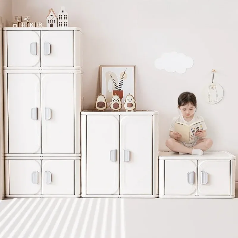 Plastic Wardrobe Storage Cabinet, Modern Closet Organizer with Doors, Dustproof Toy Storage Cabinet for Bedroom Home