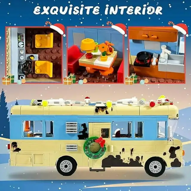 Snow Village& RV Building Blocks Kit with LED Lights,2 in 1 Christmas House and Car Model Toys Gifts for Boys and Girls(1726PCS)