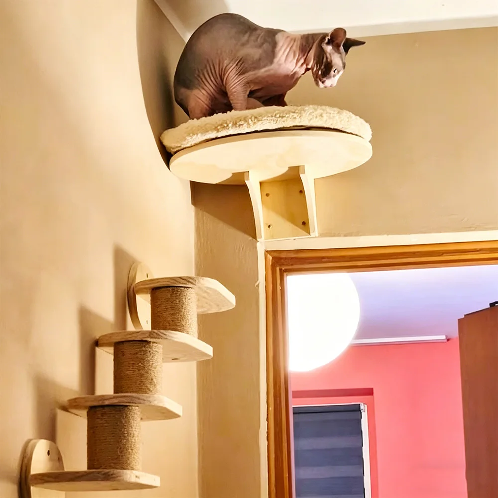 Mueble de juego para gatos con rascador y hamaca montado en pared - imagen 3
