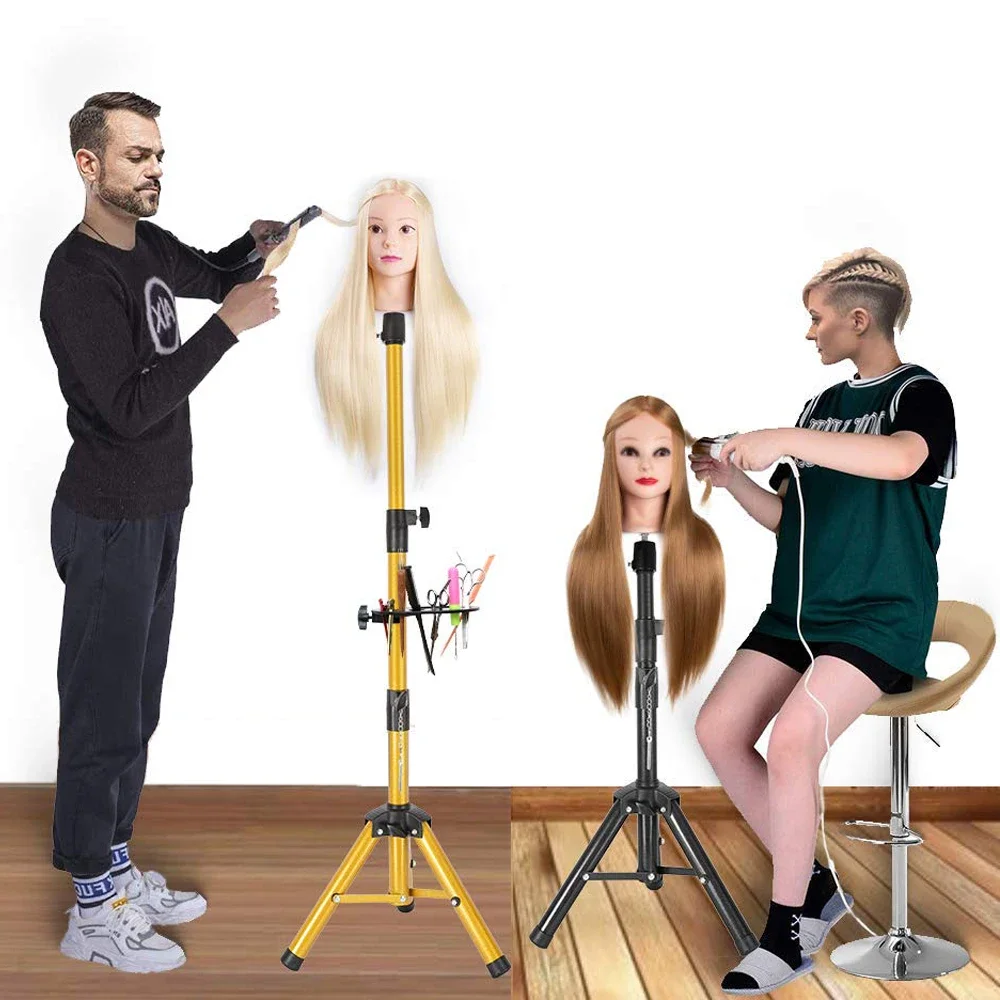 Leeons Mannequin Head Canvas Head Tripod with Tray Heavy Duty Wig Stand Tripod for Wig Making Cosmetology Hairdressing Practice