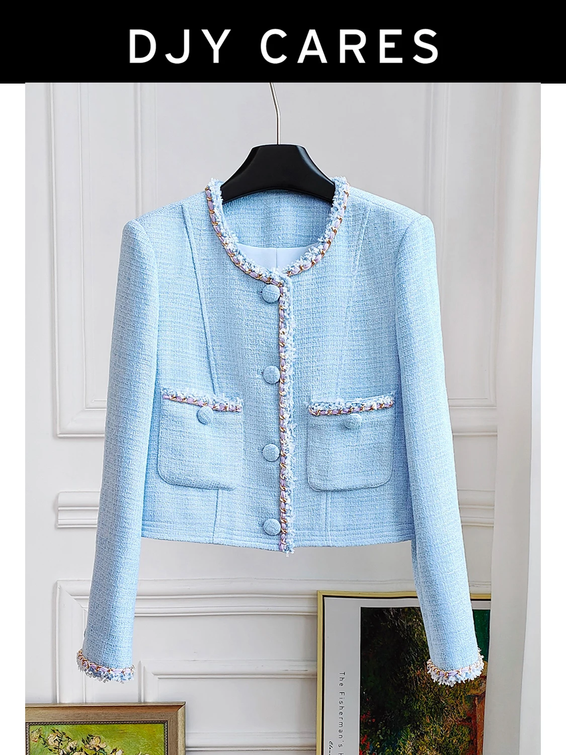 

New Bold woolen elegant blue jacket with heavy chain lace top big size