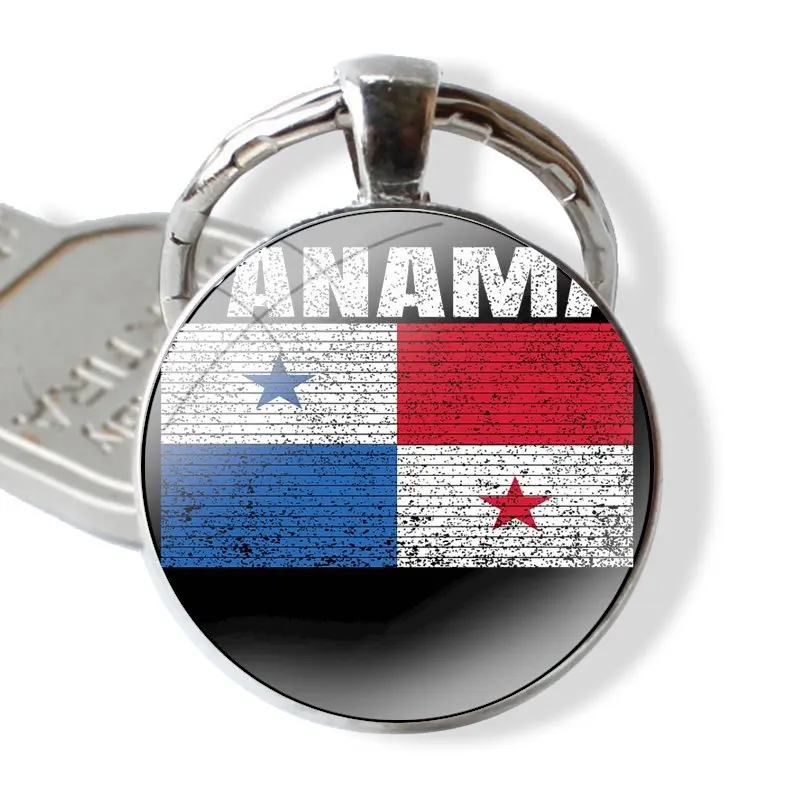 Keychain Handmade Glass Cabochon Key Ring Holder Pendant Key Chains Panama Flag