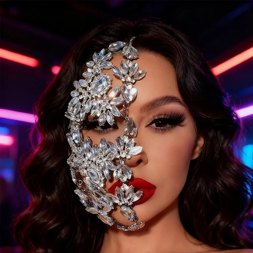 

Sexy Geometric Rhinestone Half Mask Chain Women Face Accessories Nightclub Costumes Carnival Mask Veil Masquerade Jewelry Party