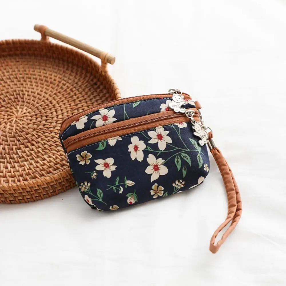 

Multifuctional Elderly Floral Coin Purse Retro Korean Style Small Makeup Lipstick Bag Card Holder Cotton Mini Canvas Storage Bag