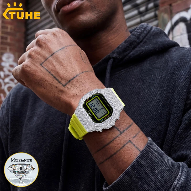 

DW-5600 Series Moissanite Watch Case Hip Hop AccessorieS Moissanite Copper Watch 18k plating For Men's Hip Hop Jewelry