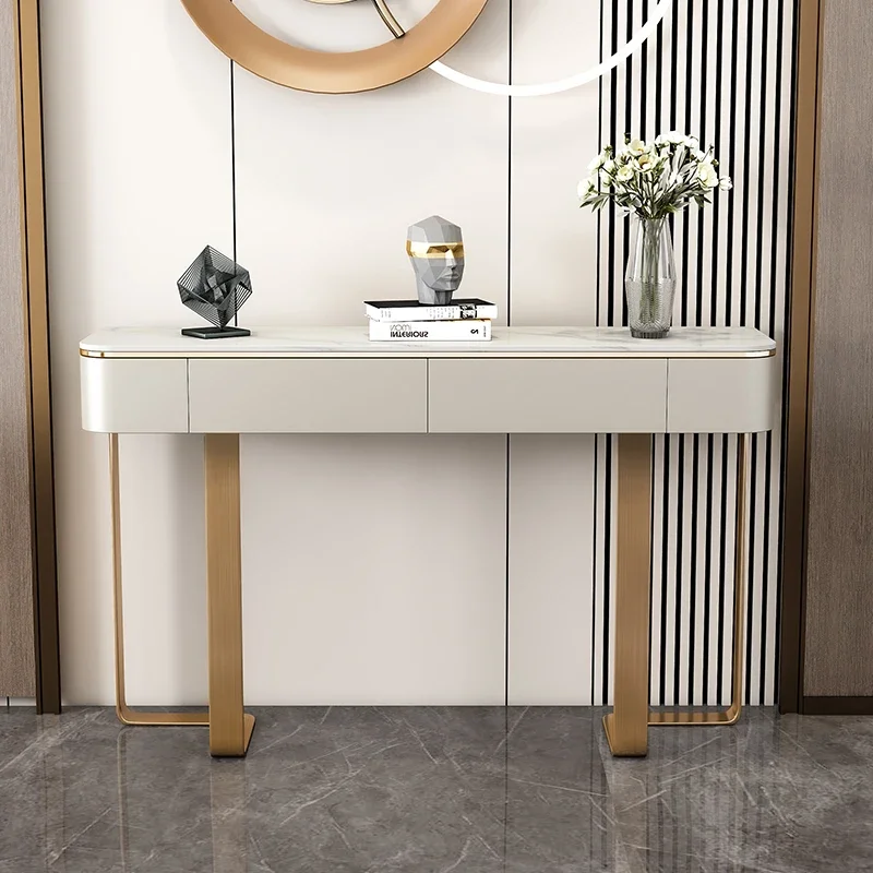 

Affordable Luxury Style Entrance Cabinet Home Stone Plate Hallway Table Modern Foyer Side View Wall Decoration Console