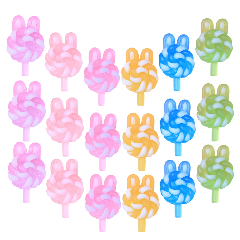 24 Pcs Night Glow Ears Lollipop Model Charms Plastic Resin Jewelry Making Pendant Keychain Necklace Bracelet Phone