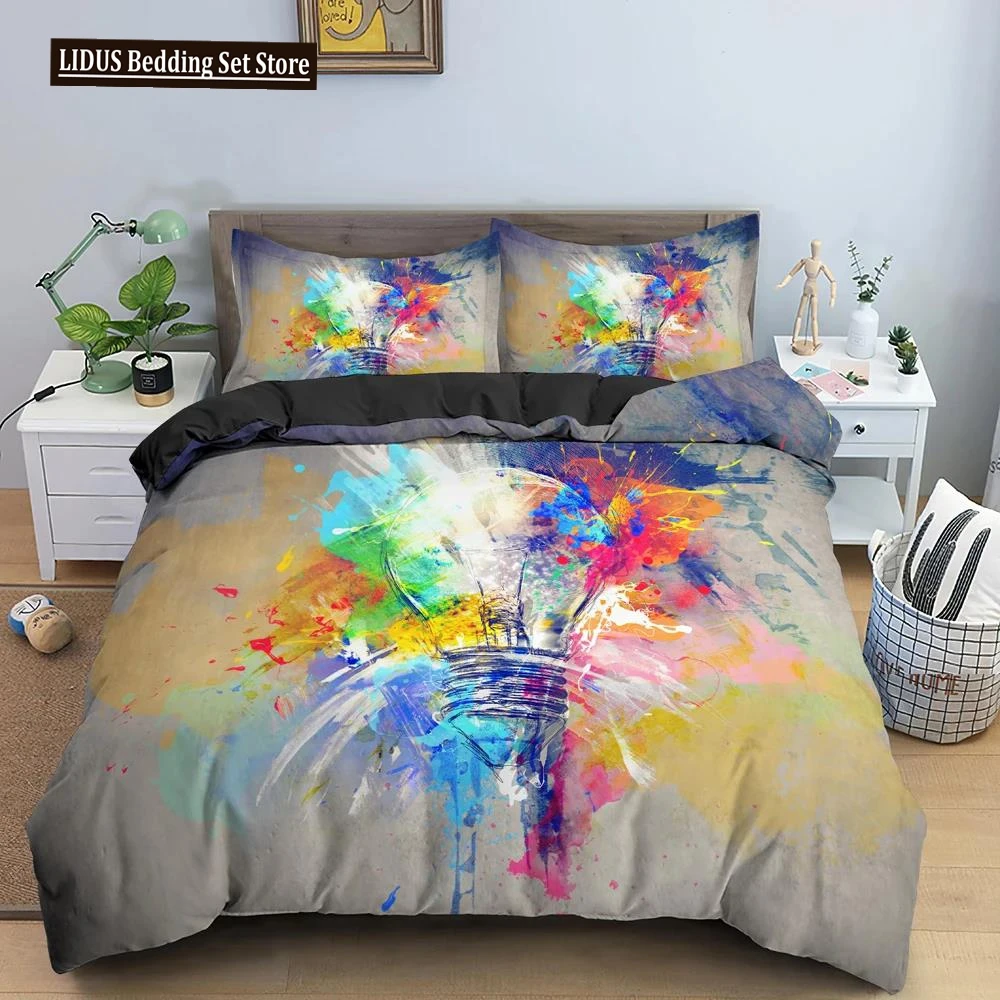 

2/3Pcs Electric Bulb Bedding Set 3D Watercolor Printed Duvet Cover Set For Bedroom Decor King Queen Twin Size Bedclothes