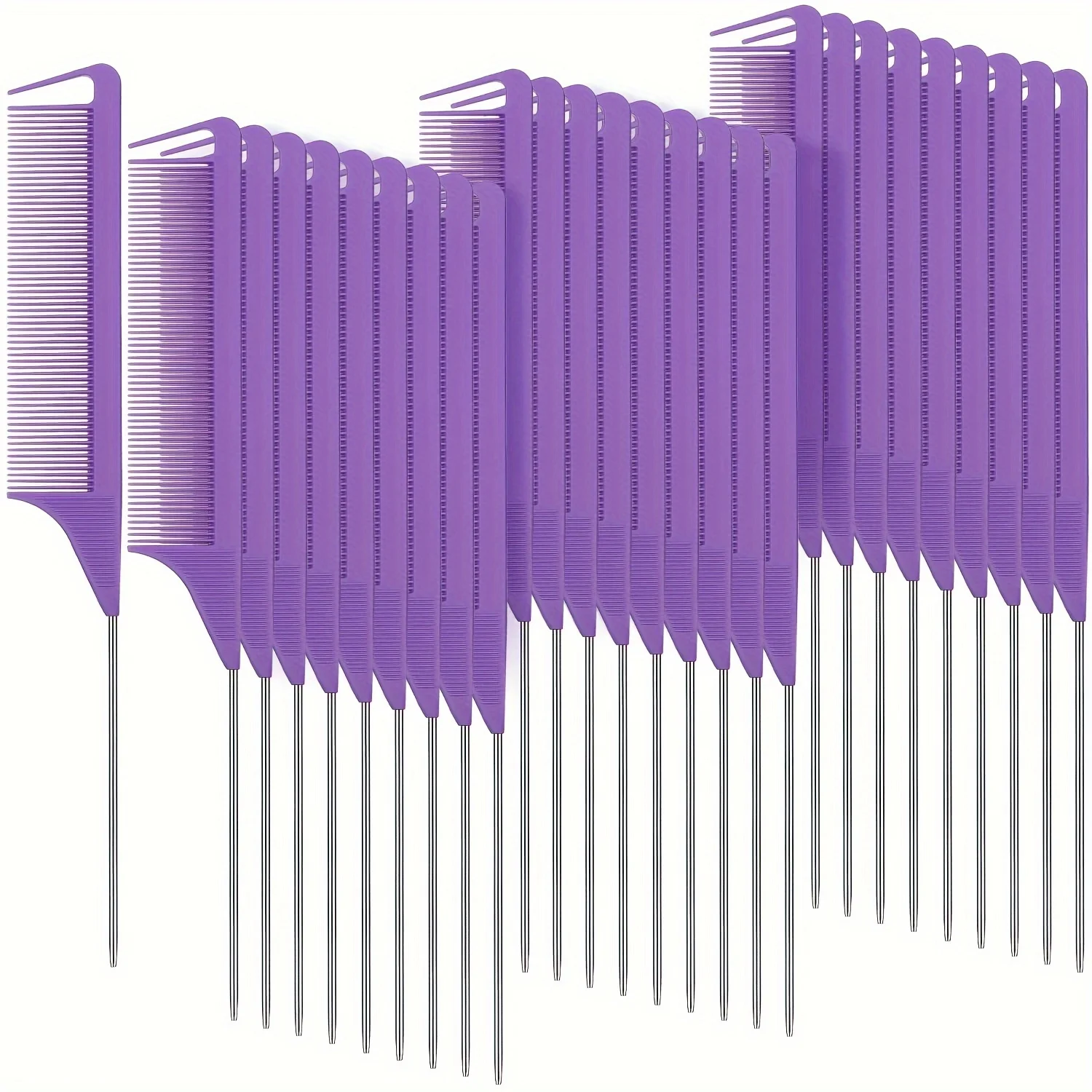 30-teiliges Set mit Kämme mit spitz zulaufendem Ende, geeignet für die Haarstyling-Entwicklung, Kammzähne aus Kunststoff und Metallgriff, hitzebeständiger Kamm. – Detail 1