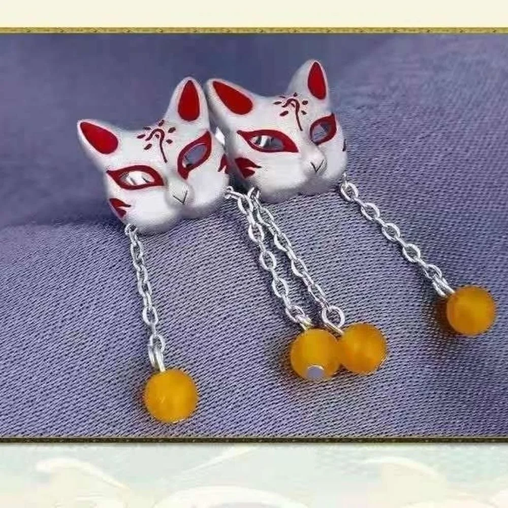 

Fox God Earrings Anime Surroundings 925 Silver Temperament Fox Inari Mask Earrings Jewelry New 2021 Cocktail Studs