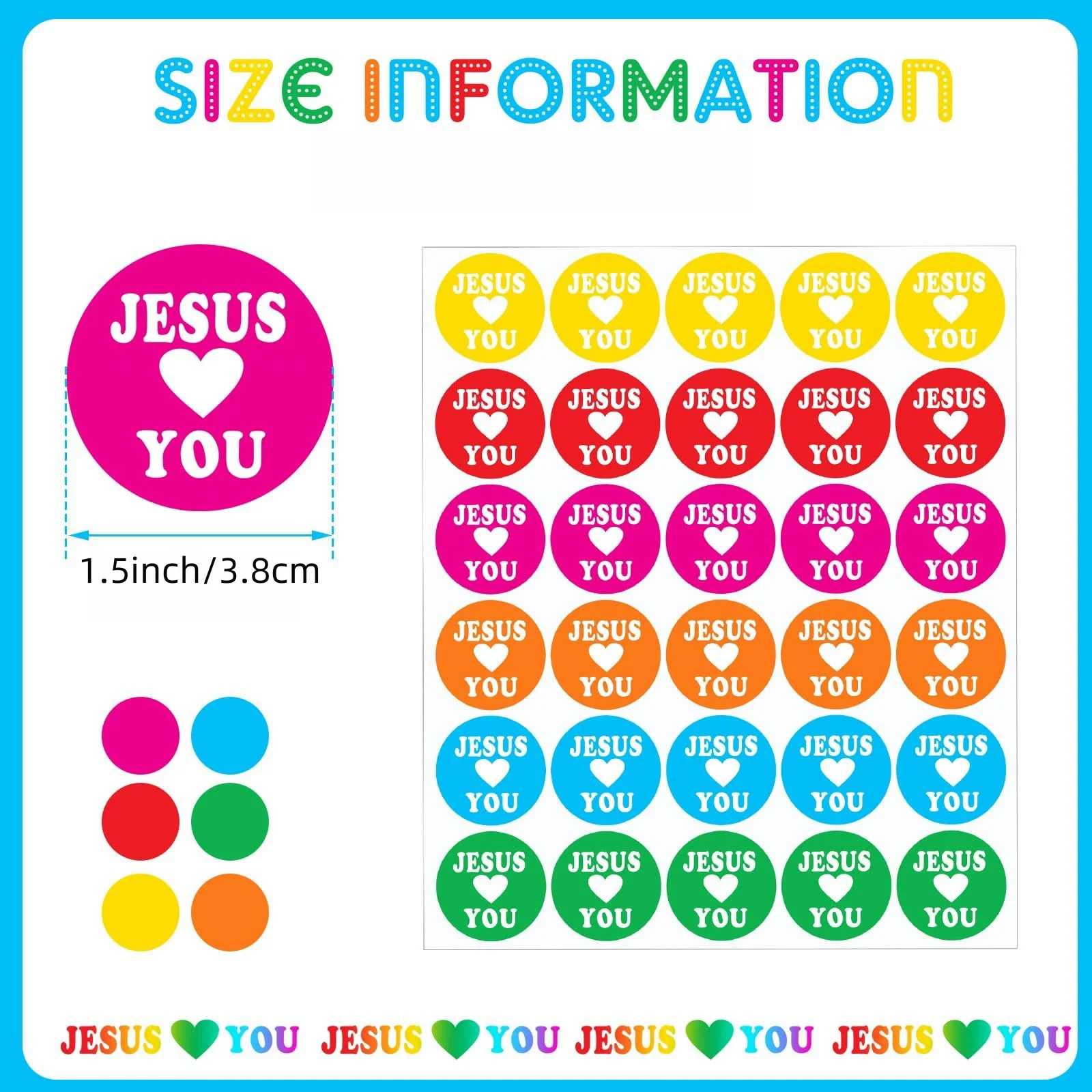 240 Pcs “Jesus Loves You” Round Stickers – Colorful Faith Message Labels for Gift Packaging, Envelope Sealing.