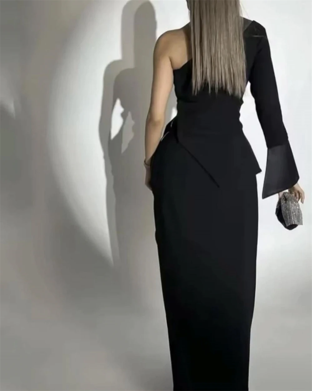 Customized Evening Dress Exquisite Black Jersey One Shoulder Long Sleeves Prom Gowns Elegant Buttons Mermaid Party Dresses