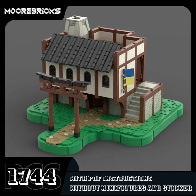 MOC Medieval Landmark House Architecture Building Blocks Small Particle Assembling Model Toys Children's Birthday Gifts