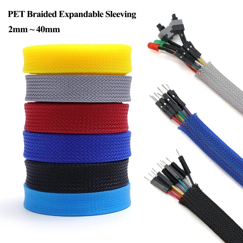 

Insulated Expandable Braided Sleeving 2/4/6/8/10/12/14/16/20/25/30/40mmTight PET Wire Gland High Density Protection Cable Sleeve