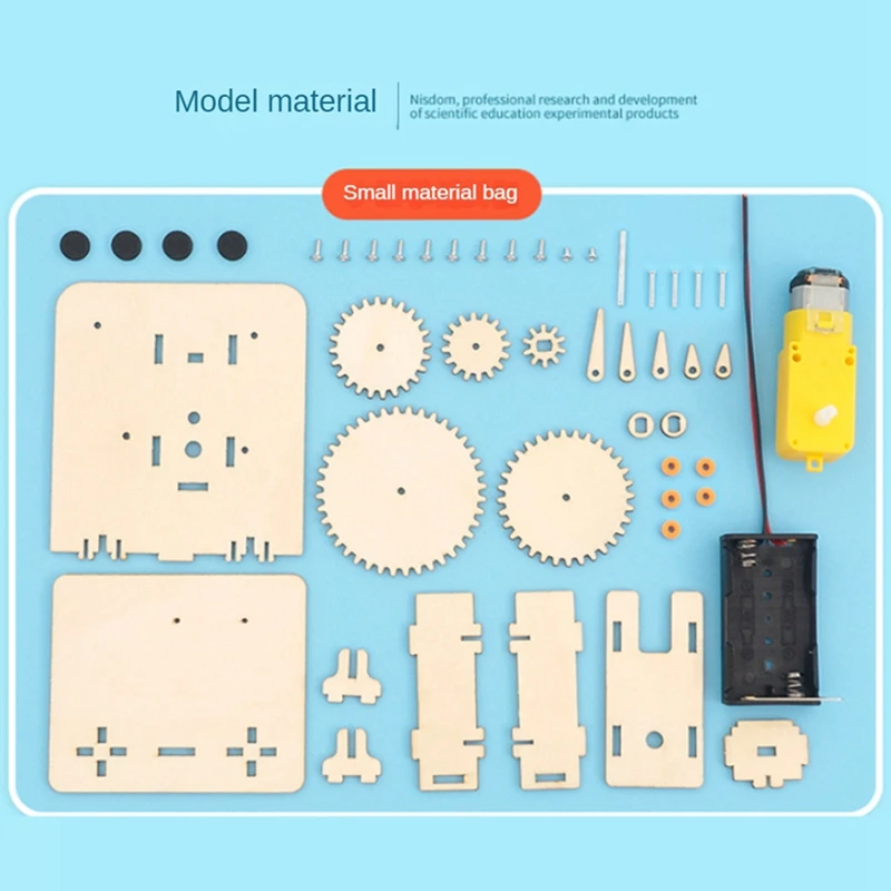 DIY Wooden Electric Gear Wheel Science Experiment Technology Puzzle Kit As Shown 85X75x100mm For Children