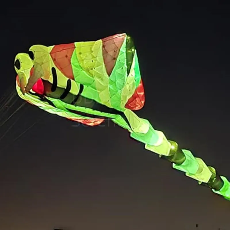 LED Ray fish show kite flying 30D Ripstop Nylon Fabric Line Laundry Kite Pendant Large soft Inflatable Kite with round LED