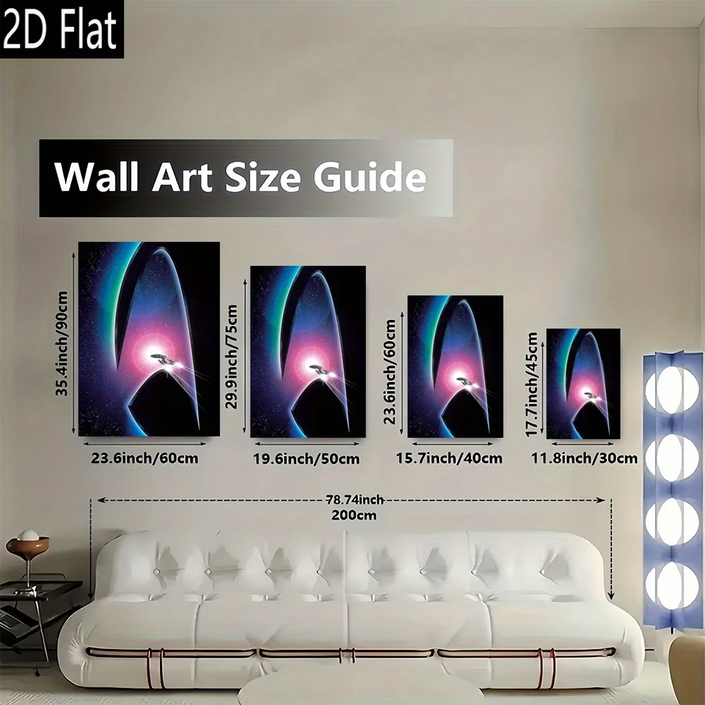 2D Flat, 1pc: The Next Generation Spaceship Adventure Frameless Canvas Wall Art - Modern Vintage Starship Enterprise