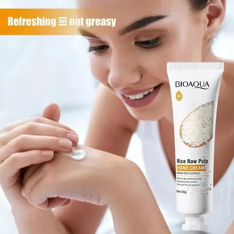 Rice Hand Cream Nourishing Moisturizing Refreshing Non-Greasy Hand Care Cream, Gentle Suitable for All Light Beige Types