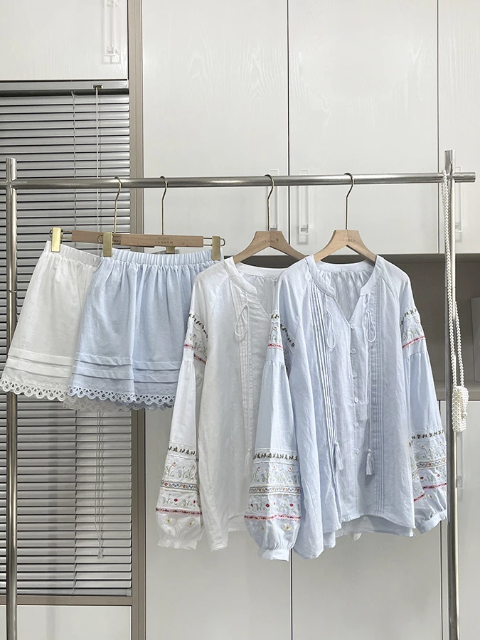 Verano algodón muñeca de lino bordado irt A-Line falda conjunto único Fem Faion 8-25 años largo Sve traje de dos piezas