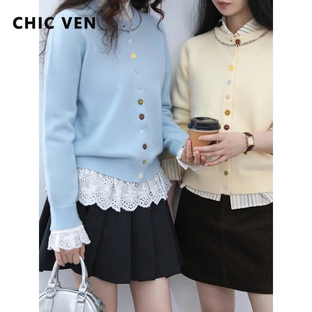 

CHIC VEN новые женские свитера, свободные повседневные повседневные джемперы с круглым вырезом и контрастной строчкой, женский кардиган, пуловеры, осень-зима 2025
