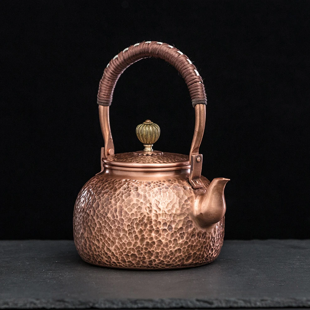 Red Copper Tea Pot, Chinese handmade boiling water kettle, Hammer patterned small copper pot, Retro Kung Fu Tea Set 600ml