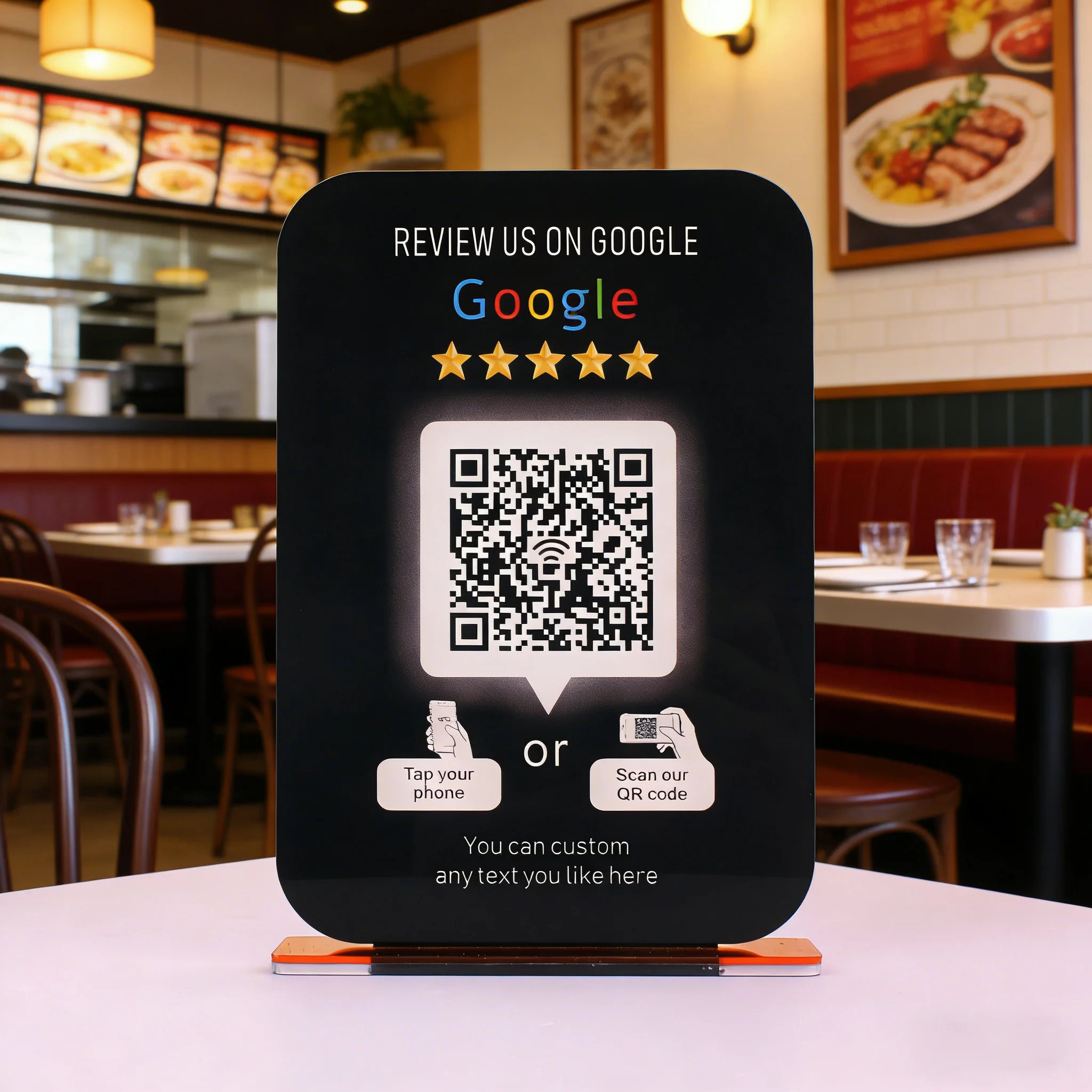 NFC Google Review Tap Scan Stand Custom Logo Text For Business Store Counter Display Google Review QR Code Acrylic Table Sign