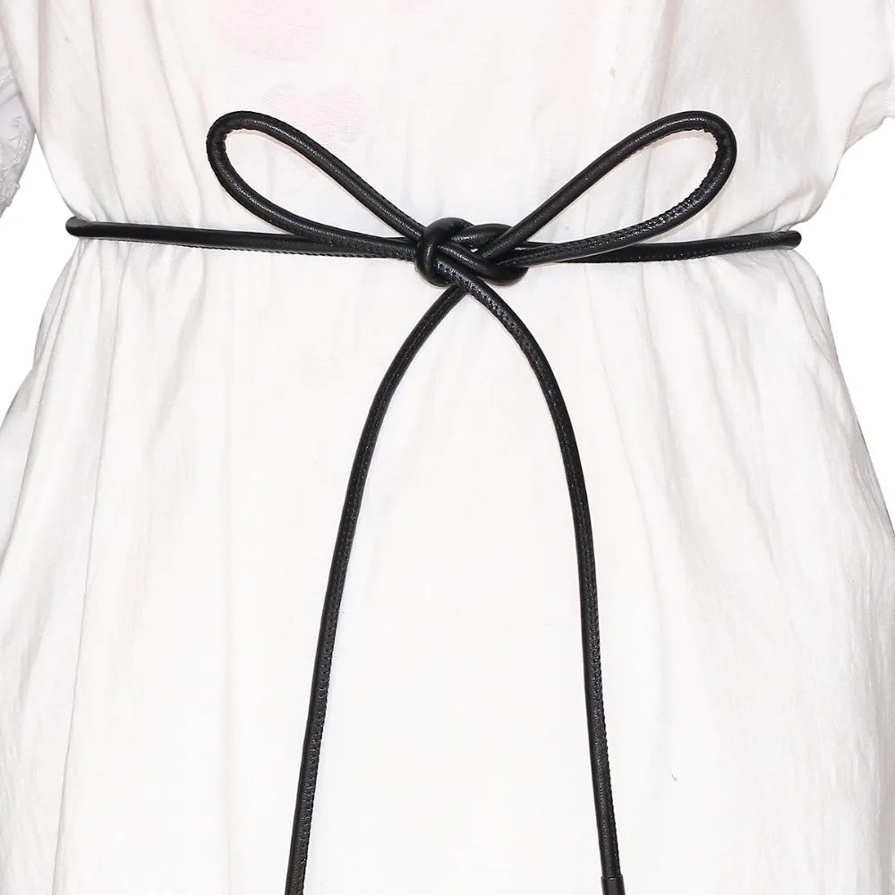 Ronde touwriem zonder gaten Nieuwe effen kleur tailleketting Lederen dunne riem Geknoopte tailleriem Dames
