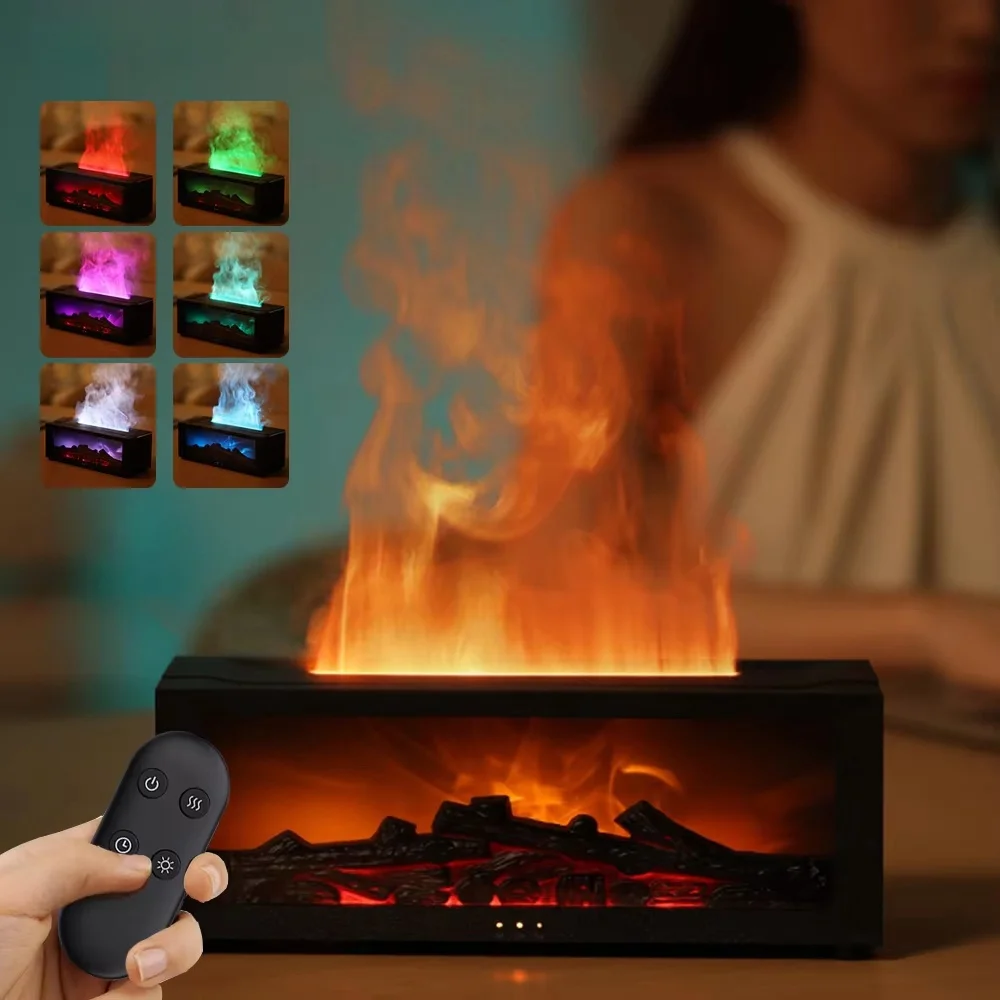 

2024 New Remote Control Fireplace Colorful Atmosphere Night Lights Can Add to Essential Oils Desktop Flame Aromatherapy Machine