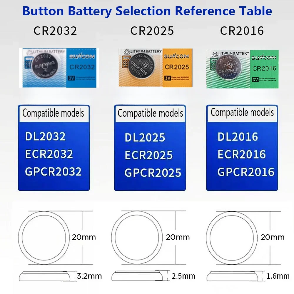 Batería de litio de 3V para llave de coche, Monitor de presión arterial de juguete, Control remoto, CR2025, CR2016, CR2032