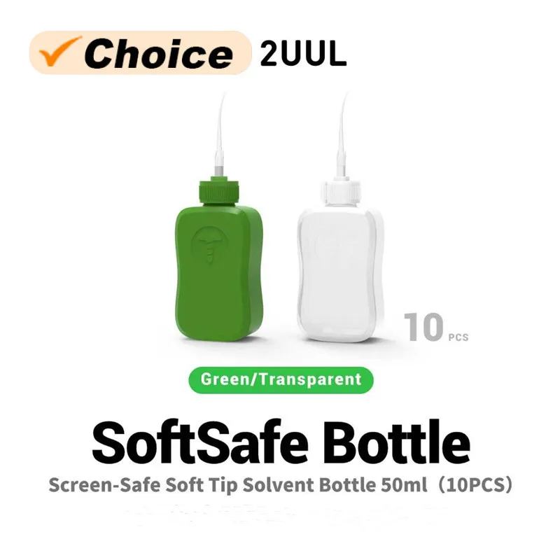 2UUL CL51 CL52 SoftSafe Bottle 10PCS 50ml Screen-Safe Soft Tip Solvent Dispenser for Phone Repair Green Transparent