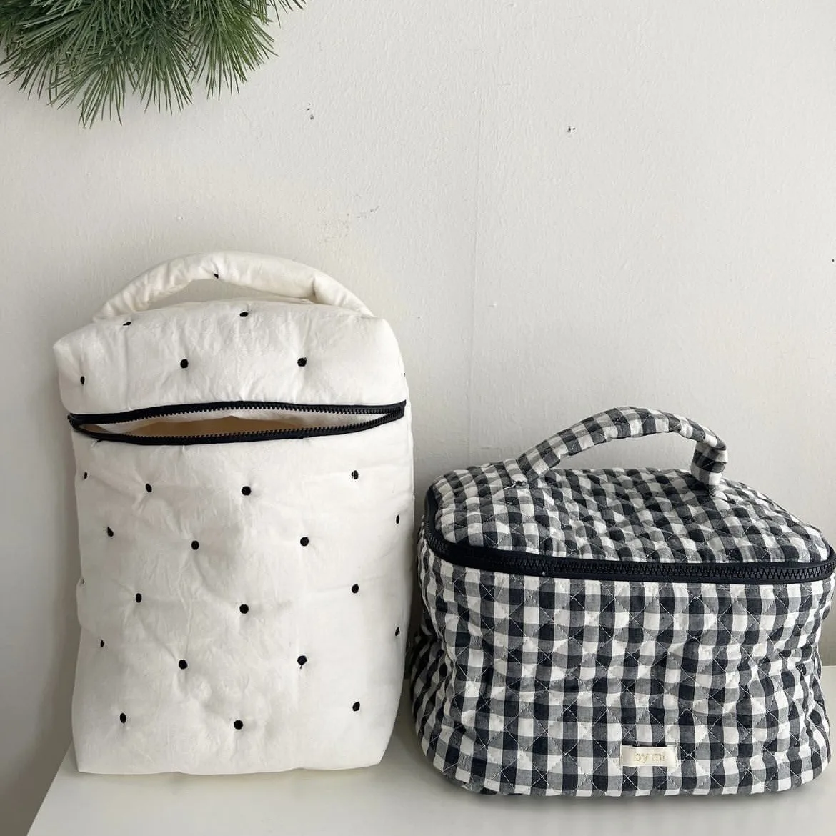 Diaper Wet Bag Storage Bag 2024 Ins Minimalist Pure White Polka Dot Pure Cotton Mommy Bag Hung on Stroller Zipper Portable