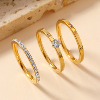 Luxury Stainless Steel Ring For Women Three-Piece Set Zircon Classic Fashion Finger Accessory Jewelry Female Gifts Wholesale