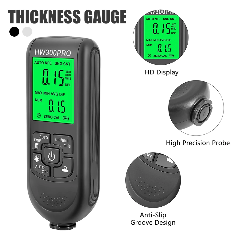 

HW-300PRO Car Coating Thickness Gauge Digital Display 0-2000um Coating Thickness Tester Paint Film Powder Thickness Gauge Tester