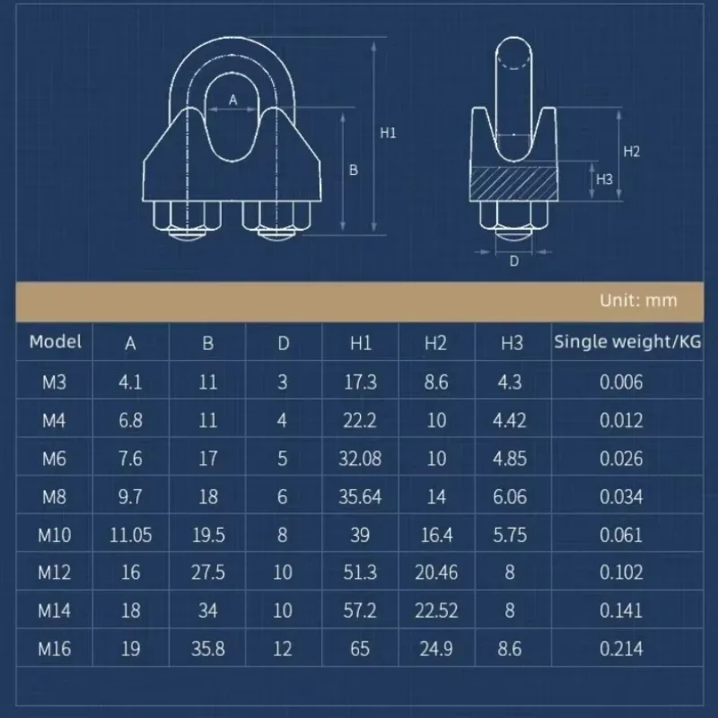 Stainless Steel Wire Rope Clips U-shaped Clamp Adjustable Metal Screw Clip Cable Fastening Accessories M2/M3/M4/M5/M6/M8-M20